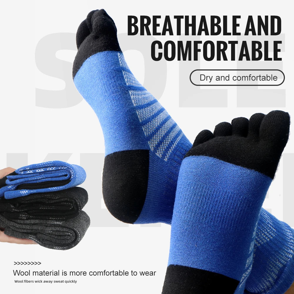 Merino Wool Thermal Socks for Men Moisture Wicking Thicken Warm Ski Hiking Cushioning Compression Sports Toe Socks