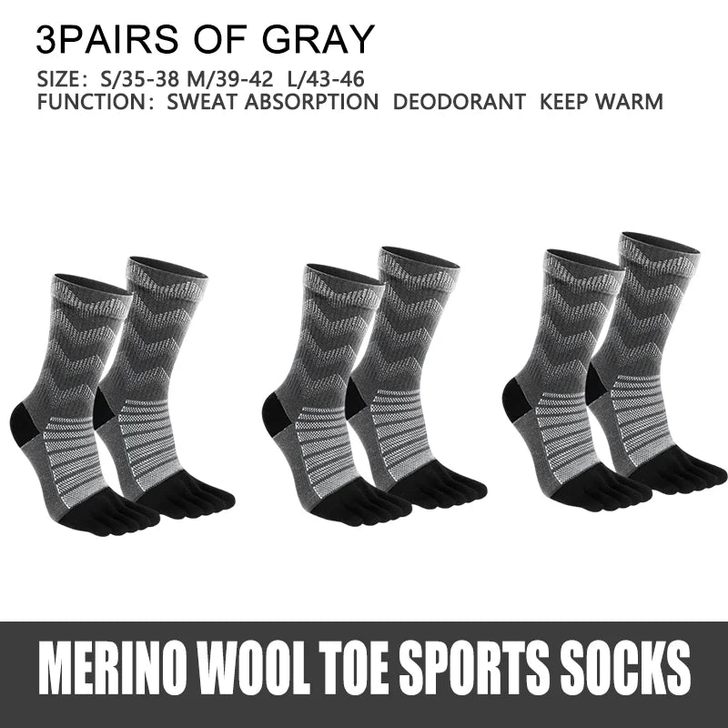 Merino Wool Thermal Socks for Men Moisture Wicking Thicken Warm Ski Hiking Cushioning Compression Sports Toe Socks